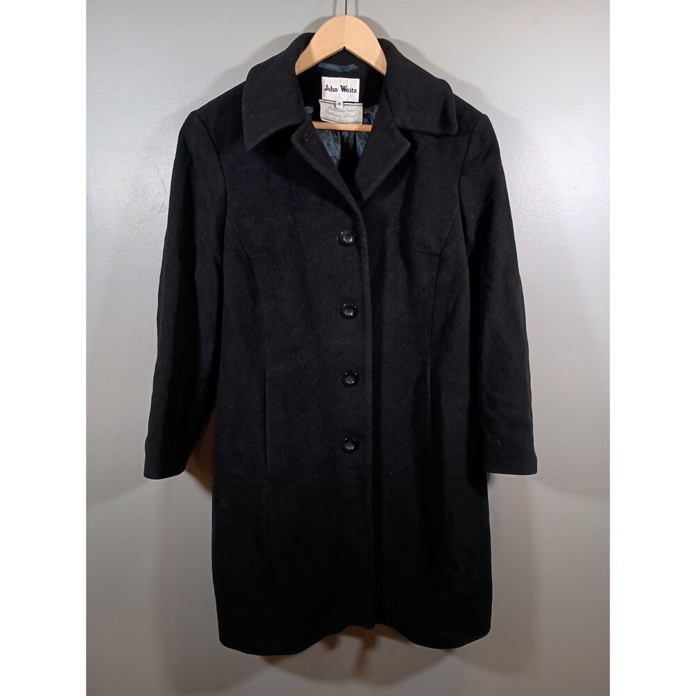Vintage John Weitz Peacoat Wool Navy Blue Lambswool Cashmere Italy Womens Size 8